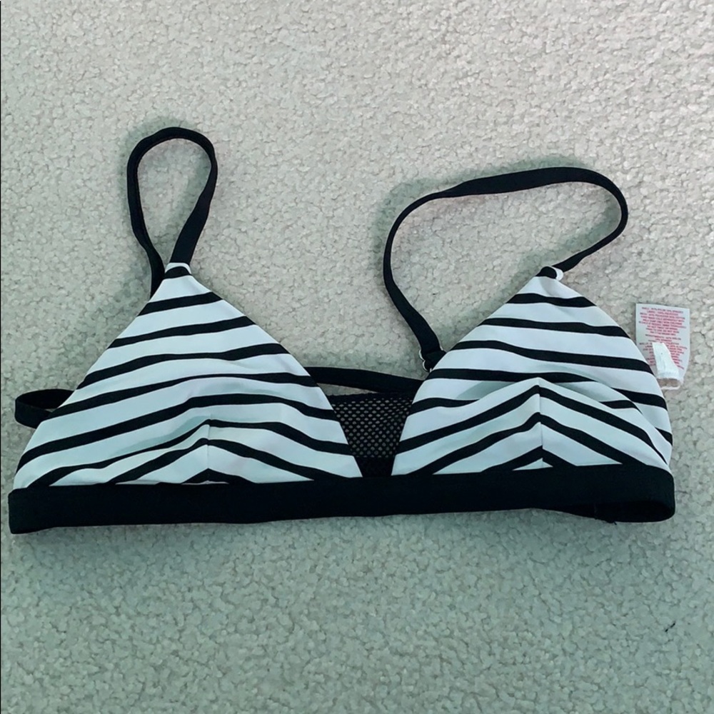 Black and White Striped Bikini Top